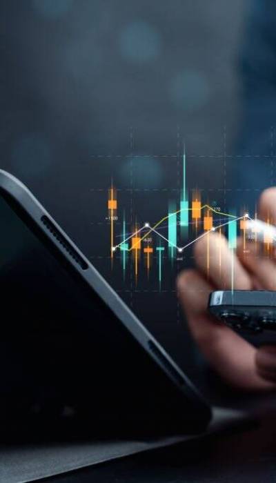 Businessmen investor think before buying stock market investment using smartphone to analyze trading data. investor analysis with stock exchange graph on screen. Financial stock market.